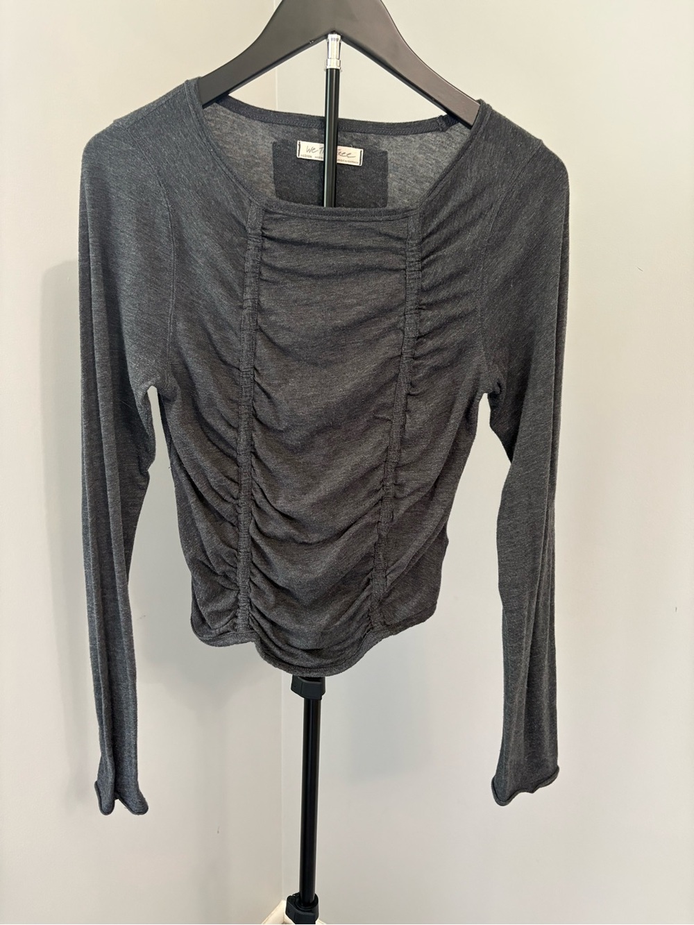 Free People We The Free Ruched Long Sleeve Top Charcoal Grey Size M Whimsygoth - Picture 2 of 6